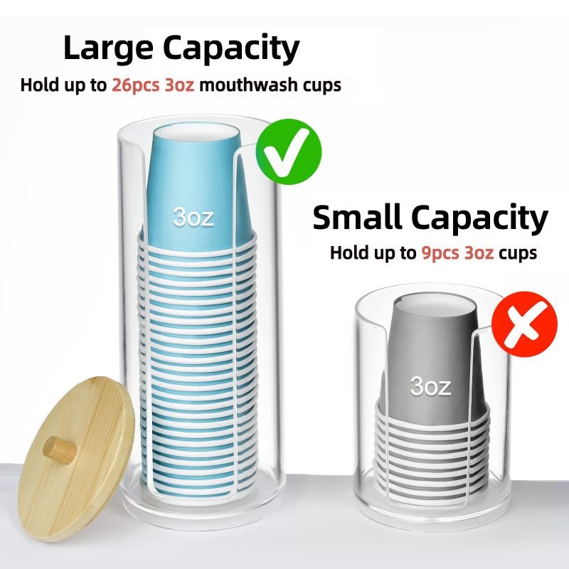 IWNTWY Bathroom Cup Dispenser, Mouthwash Cups Holder Fit 3oz Disposable Paper Cup, Clear Acrylic Canister Cotton Round Pad Holder Makeup Organizer with Lid for Vanity Countertops - Image 4